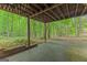 Backyard patio with a lush, wooded view from under a second story deck at 30 Joe Lee Dr, Sharpsburg, GA 30277