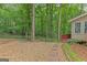 Exterior featuring a backyard with a swing, stone path, and lush greenery, blending comfort with nature at 30 Joe Lee Dr, Sharpsburg, GA 30277