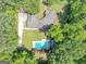 Overhead view of home with in-ground pool, showcasing its private backyard oasis at 4820 Yeager Rd, Douglasville, GA 30135