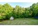 Spacious backyard featuring a fire pit, storage shed and lush landscaping at 155 Cottage Cir, Fayetteville, GA 30215