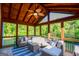 Relaxing screened-in patio featuring comfortable seating, ceiling fan, and natural light at 155 Cottage Cir, Fayetteville, GA 30215