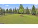 Fenced-in backyard featuring a young tree surrounded by a ring of mulch and grass at 500 Cottonwood Cir, Peachtree City, GA 30269