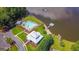 High angle aerial view of a community pool and lakefront property at 600 Lake Overlook Dr, Canton, GA 30114
