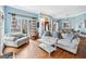 Cozy living room with hardwood floors, neutral furnishings, soft blue walls, and lots of natural light at 600 Lake Overlook Dr, Canton, GA 30114