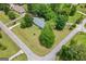An aerial shot showcasing the property's lush landscaping and tree coverage in a residential neighborhood at 41 Ridgewood Cir, Mcdonough, GA 30252