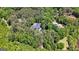 An aerial view shows a home with a pool surrounded by lush, mature trees and overlooking a lake at 130 Allie Drive, Mcdonough, GA 30252