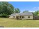Serene backyard view of a well-maintained single-story home with a covered patio and expansive lawn at 100 Gum Creek Landing, Oxford, GA 30054