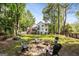 Private backyard with a fire pit, Adirondack chairs, and a lush lawn, ideal for outdoor entertaining at 218 Woodruff Way, Peachtree City, GA 30269