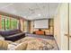 The finished basement has a projector and screen perfect for movie night at 218 Woodruff Way, Peachtree City, GA 30269