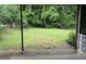 View from the porch showing the manicured backyard and lush greenery of the surrounding trees at 6190 Douglas Manor Ct, Douglasville, GA 30134