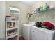 Laundry room with washer, dryer, and shelving for storage at 96 Ashtonbrook Dr, Mcdonough, GA 30252