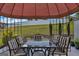 Backyard patio with table, chairs, and protective umbrella, perfect for outdoor dining at 1441 Saint George Pl, Conyers, GA 30012