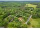 Aerial view of the 1.01 acre +/- property with lot lines marked, featuring a home with a red roof at 428 Cornish Mountain Rd, Oxford, GA 30054