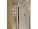 Bathroom featuring modern shower with clear glass enclosure and chrome hardware at 620 Sedona Loop, Hampton, GA 30228