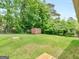 Expansive backyard featuring lush greenery, mature trees, and a charming shed, perfect for outdoor enjoyment at 840 Jett Rd, Jonesboro, GA 30236