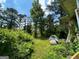 Overgrown backyard features a tent, an unkempt lawn and trees surrounding the exterior walls of the home at 1711 Mckenzie Dr, Decatur, GA 30032