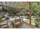 Inviting covered patio with dining set overlooking the pool and lush backyard at 100 Rosemont, Peachtree City, GA 30269