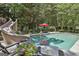 Private backyard pool with a slide, patio area and mature landscaping offering a serene setting at 100 Rosemont, Peachtree City, GA 30269