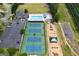Aerial image of tennis courts, a pool, a playground, and parking for residents, highlighting convenience and recreation at 6317 Benbrooke Nw Overlook, Acworth, GA 30101