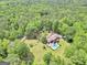 Stunning aerial view of a sprawling property with a private pool nestled amidst lush greenery at 200 Camp Creek Trail, Peachtree City, GA 30269