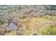 Aerial view featuring a serene pond surrounded by trees and a glimpse of the surrounding landscape at 679 Bo Bo Banks Rd, Grantville, GA 30220