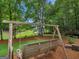 Comfortable wooden swing overlooking a grassy yard and shady trees at 230 Shorewood Ct, Mcdonough, GA 30252