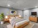 A comfortable basement bedroom with a large bed and soft lighting, complete with ample storage and closet space at 230 Shorewood Ct, Mcdonough, GA 30252