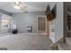 Finished basement area with neutral gray walls and carpet, and stairway access at 335 Gum Creek Rd, Roopville, GA 30170