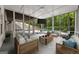 Screened-in porch with comfortable seating overlooking the pool and wooded backyard at 1260 Heards Ferry Rd, Sandy Springs, GA 30328
