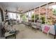 Relaxing screened-in porch with comfortable seating and views of the backyard and mature trees at 112 Kirton Turn, Peachtree City, GA 30269