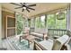Relaxing screened porch with comfortable seating, wooden accents, and views of lush greenery at 3435 Vista Creek Dr, Dacula, GA 30019