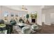 Living room featuring fireplace, ceiling fan, multiple windows, and coordinated furniture at 1809 Quaker, Hampton, GA 30228