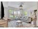 Stylish living room with a comfortable gray sectional sofa and plentiful natural light at 405 Bandon Way, Peachtree City, GA 30269