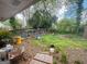 Backyard view showing lawn, trees and a kennel in the back at 5637 Sturbridge Way, South Fulton, GA 30349
