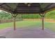 View of the backyard gazebo showing the spacious, lush green lawn surrounded by a wooden fence at 321 Champions Dr, Fairburn, GA 30213
