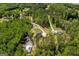 Aerial view of several homes nestled within lush green trees and winding driveways at 457 Paynes Lake Rd, Carrollton, GA 30116