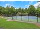 Community tennis courts with green and blue surface, surrounded by green space and fencing at 110 Vicarage Ct, Johns Creek, GA 30005