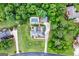An aerial view showcases the property with a beautiful swimming pool and lush trees providing privacy and tranquility at 604 Clearwater Ct, Mcdonough, GA 30252