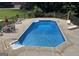 Sparkling in-ground pool surrounded by a concrete patio and lounge chairs at 604 Clearwater Ct, Mcdonough, GA 30252