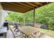 Covered back porch has a table, chairs, grill, and beautiful landscaping at 3924 Lorien Nw Way, Kennesaw, GA 30152