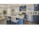 Modern kitchen with blue cabinets, a breakfast bar, and stainless steel appliances at 1865 Broadwell Sw St, Atlanta, GA 30310