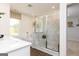 Bathroom featuring a soaking tub and a separate glass enclosed shower with marble tiling at 608 Belshire Dr, Acworth, GA 30102