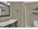 Well-lit main bathroom with modern vanity, countertop, mirror, and updated fixtures at 11367 Vinea Ln, Hampton, GA 30228