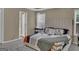 Bright main bedroom featuring carpet, windows, and a padded headboard at 11367 Vinea Ln, Hampton, GA 30228