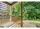 Covered porch with wooden railing, and view of leafy green trees at 385 Orchard Land, Covington, GA 30014