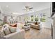 Spacious open-concept living room with hardwood floors, fireplace, and ample natural light at 5350 Woodline View Cir, Hoschton, GA 30548