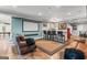 Entertaining basement with a projection screen, wet bar area with seating and a cozy leather sofa at 719 Bethpage Dr, Mcdonough, GA 30253