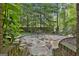 A stone patio features seating for four, creating a relaxing outdoor space perfect for enjoying the natural surroundings at 120 Tall Pine Dr, Fayetteville, GA 30214