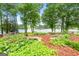Lush backyard featuring a pond and landscaping with water views of the lake at 312 Flat Shoals Church Rd, Stockbridge, GA 30281