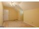 Attic room with yellow walls, beige carpet, a dormer window, and ceiling fan at 145 County Line Ct, Fayetteville, GA 30215